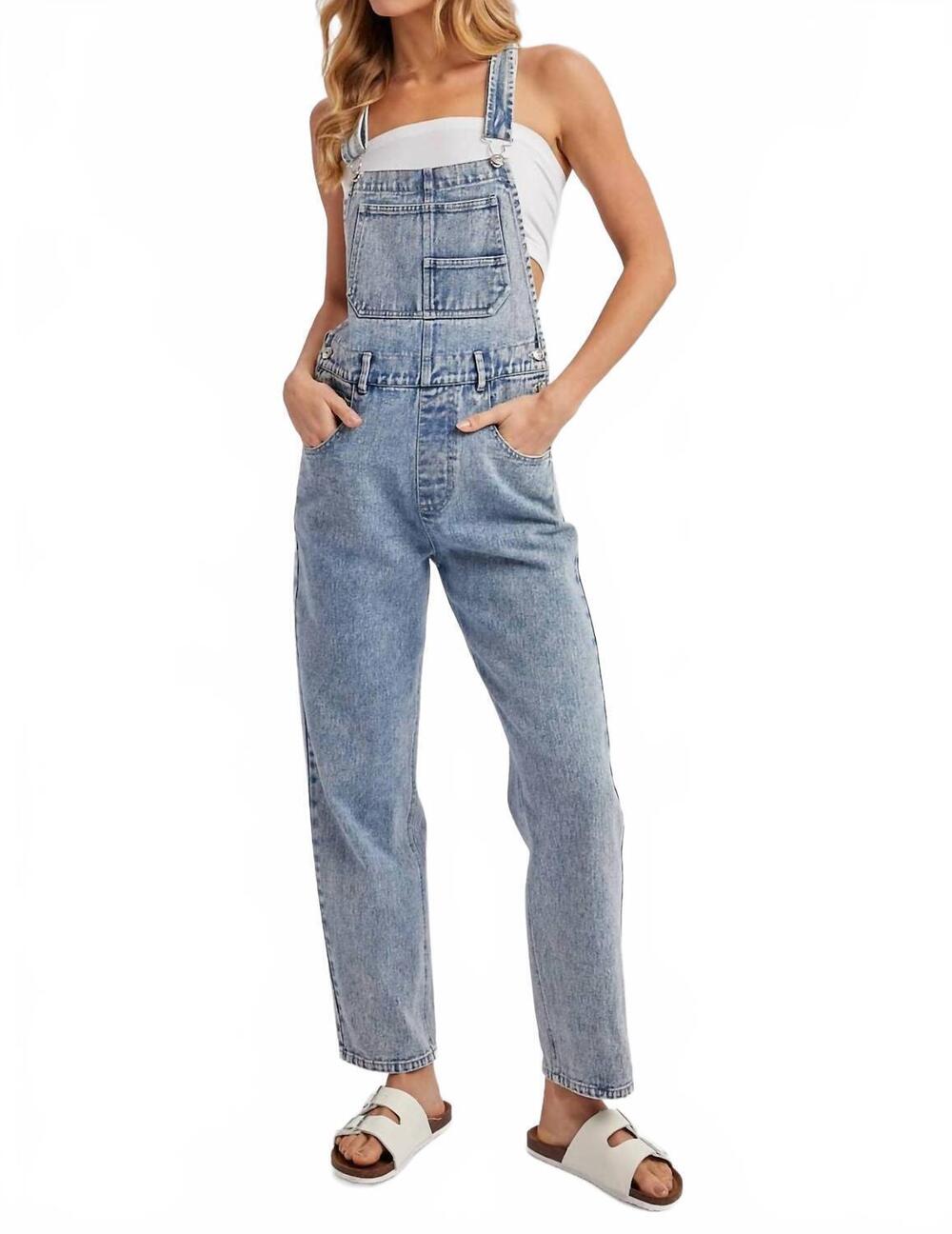 NEW BLUIVY women's 90s patched pocket denim overalls in light wash